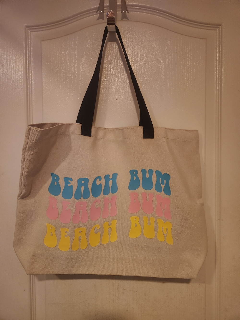 Canvas Tote Bag in Cream with Colorful 'Beach Bum' Print